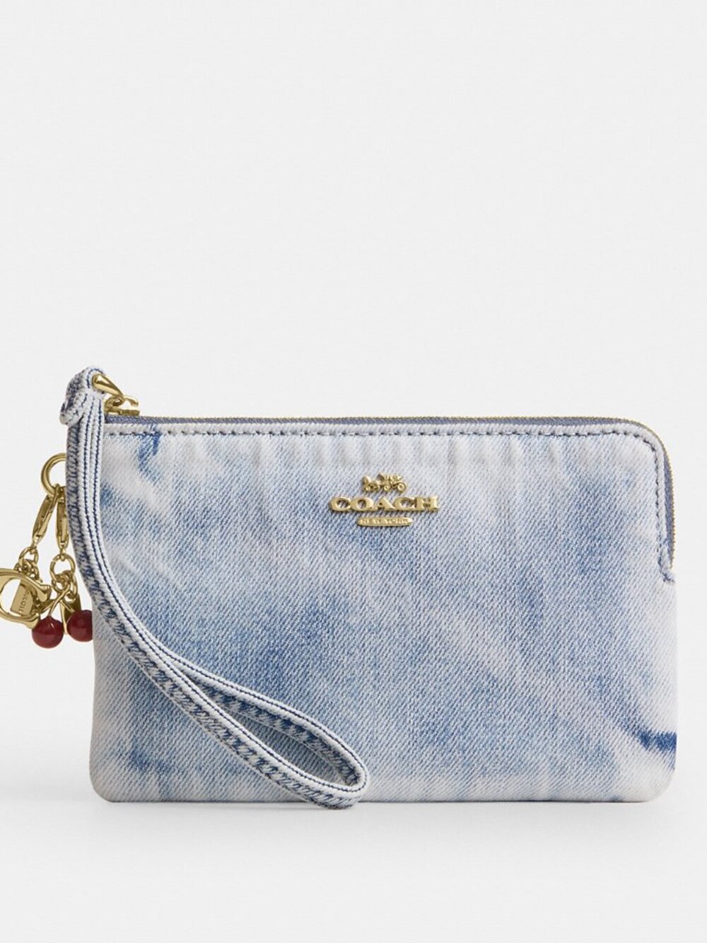 Coach Corner Zip Wristlet In Loved Denim With Charms